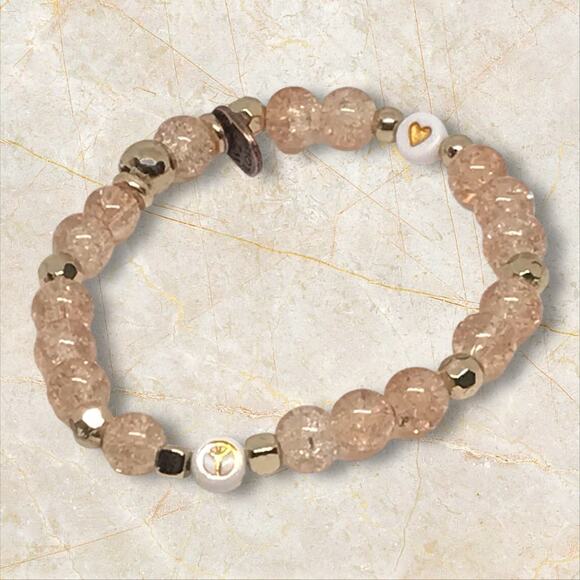 Rock Star Bracelet Set | 80s-Inspired Pink Glass Bead Stretchy Accessory - Picture 4 of 6